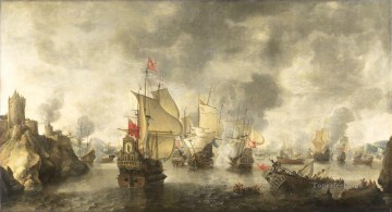 Batalla de las flotas veneciana y holandesa combinada contra los turcos en la bahía de Foja 1649 Abraham Beerstratenm 1656 Pinturas al óleo